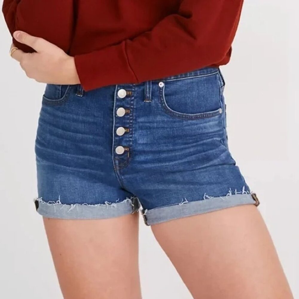 Madewell High-Rise Denim Shorts in Derby Wash Button-Front Edition 26